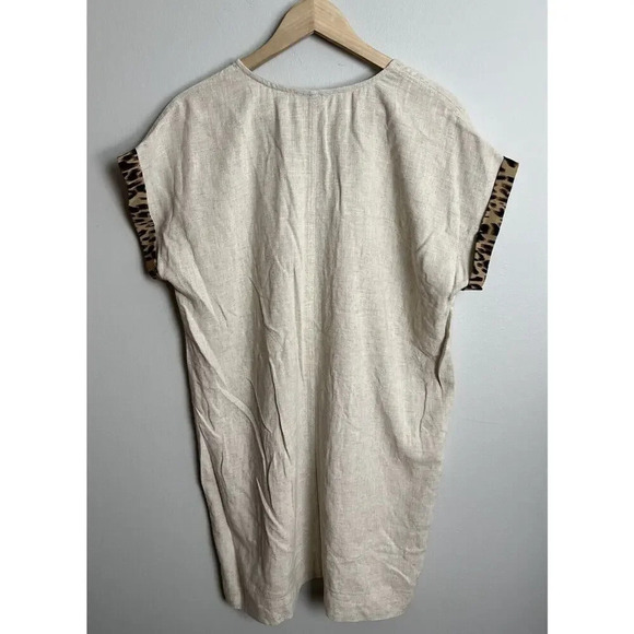 Umgee Animal Print Trim/Pockets Linen Blend Size Small Mini Shift Dress Women’s - Picture 4 of 9
